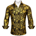 Luxury Silk Shirts for Men Long Sleeve Gold Black Floral | SAMAG