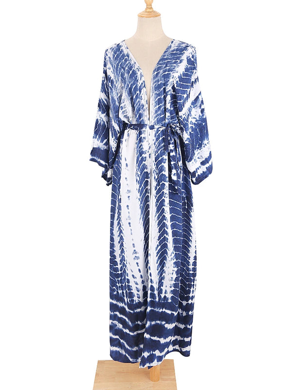 Bikini Cover Up Tie Dye Printed Swimsuit Cape Pareo Bohemian Beach Kimono Dresses Self Belted Bathing Suits Dropshipping