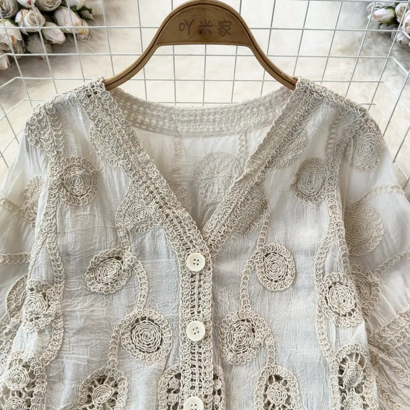 Embroidered Paisley Button - up Shirt Blouse Women's - View 3 | SAMAG