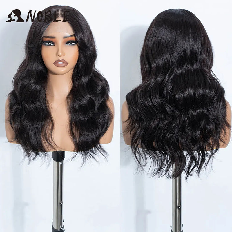 NOBLE Synthetic Lace Front Wig 20 Inch 6X4 Dark Brown Body Wave Natural Hairline Heat Resistant For Brazilian Women Lace Wig