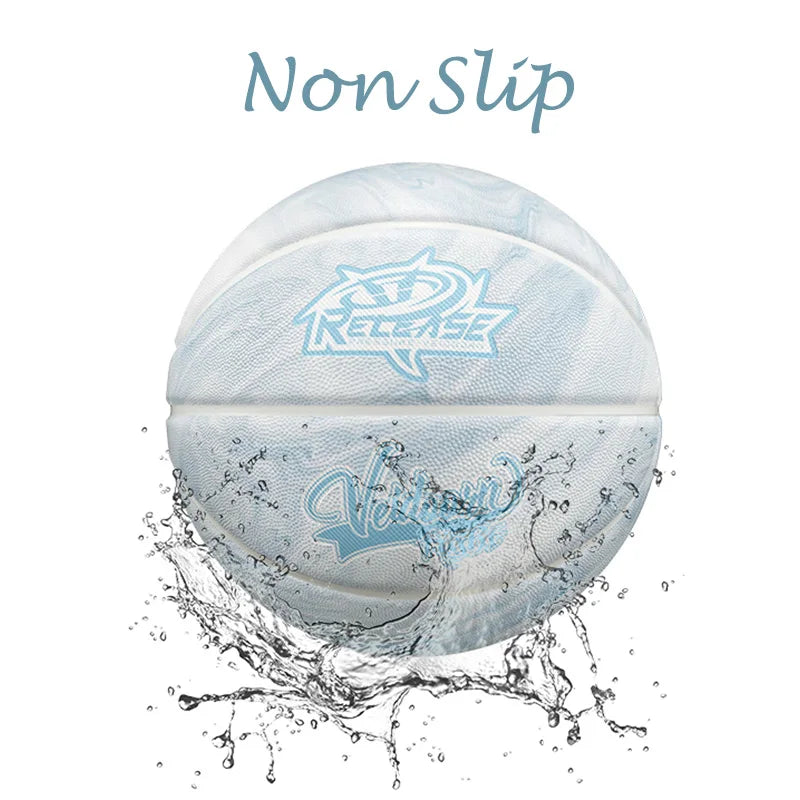 White Blue PU Basketball Ball Official Size 7 Free Needle | SAMAG