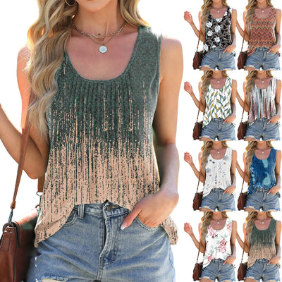 Casual Loose Printed Sleeveless Blouses For Women Fashion | SAMAG