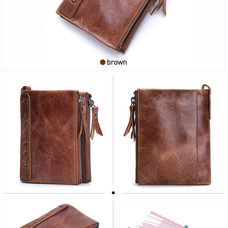 CONTACT'S Fashion Genuine Leather Women Wallet Bifold Card Holder Coin Purse Small Women's Purse Money Clip Men Pocket Wallets