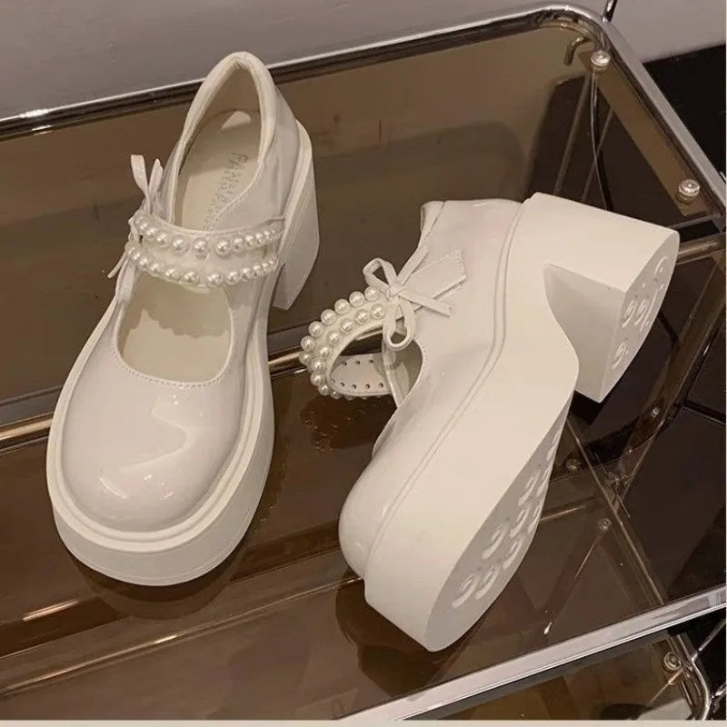 Bows Thick-soled High-heeled Women's Shoes - 2026 Spring/summer New Style - Short-legged Single Shoes