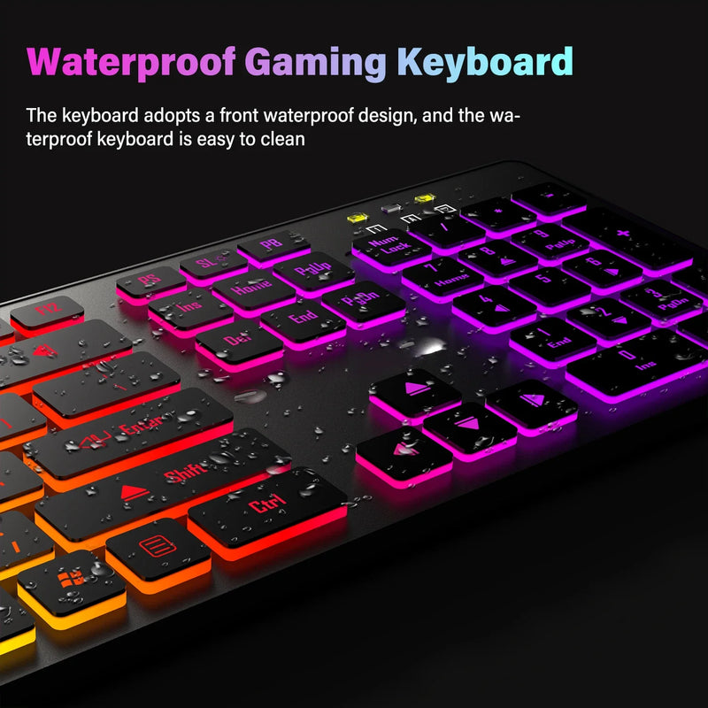 Computer Gaming Keyboard Light Backlit RGB Mute Wired Keyboard USB Office Home Russian French Spanish German Arabic English