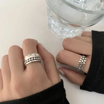 VENTFILLE 925 Sterling Silver Geometric Multilayer Round Bead Ring Female Fashion Punk Temperament Prevent Allergy | SAMAG