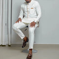 White Kaunda Suit Tuxedo Outfits Summer Short Sleeve Tops Pants with Pockets African Ethnic Casual Clothing Men Tuxedo 2PCS Suit