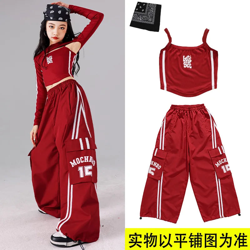 Girls K - pop Crop Top Joggers Cargo Pants Children Hip Hop - View 7 | SAMAG