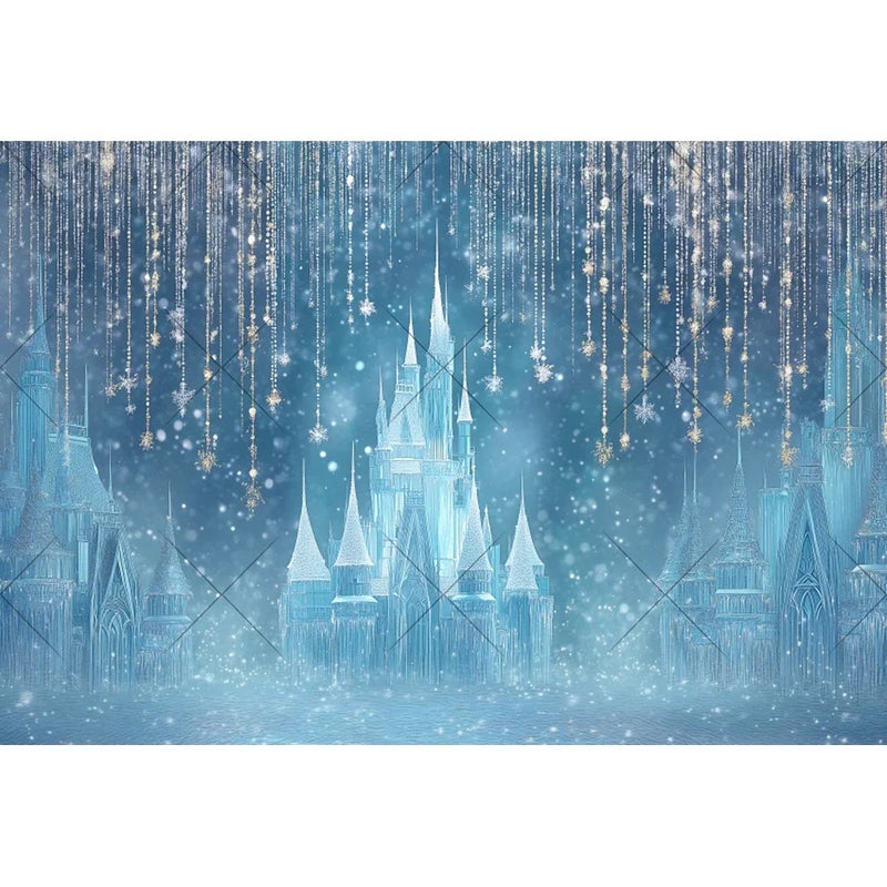 Ice Castle Girls Princess Birthday Party Decor Photography Backdrop Blue Curtains Photozone Background Photo Studio Shoots Props