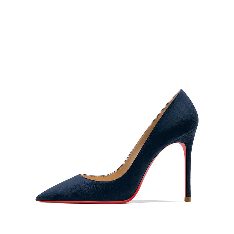 luxury women's shoes Black Suede Elegant Office Shoes Women Brand Pumps Red sole High Heels Pointed Toe Evening Dress Shoes 12cm