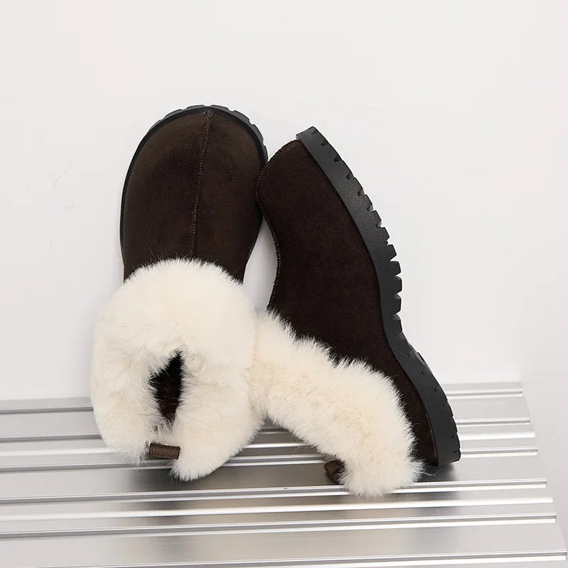 2026 Autumn Winter New Women Round Toe Flannel Closed Toe Slippers Retro Platform Slippers Plush Warm Non Slip Outdoor Slides