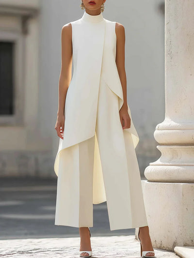 Sleeveless High Neck Jumpsuit With Asymmetric Draped | SAMAG