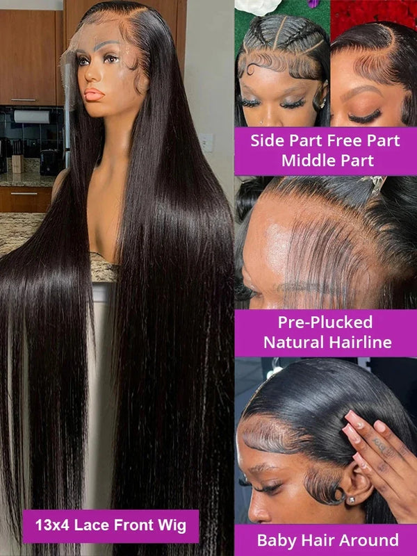 220 Density 360 13x4 Lace Front Wig For Black Women 40 46 Inch Lace Front Human Hair Wig 13x6 Transparent Bone Straight Lace Wig