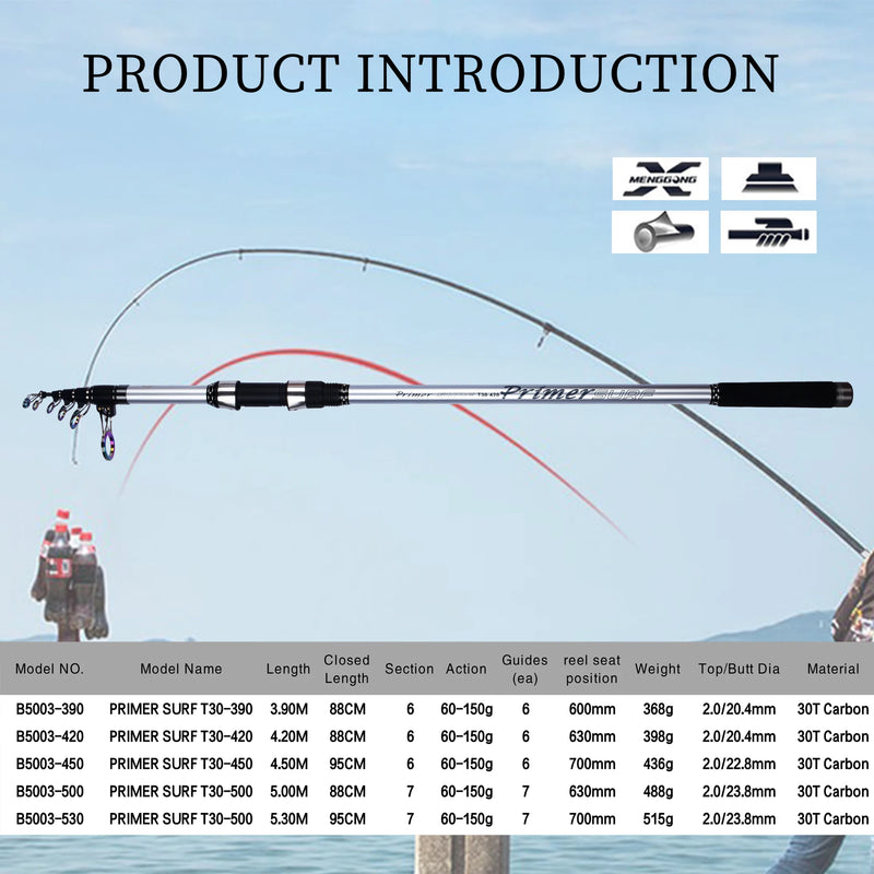 BIUTIFU Telescopic Surf Spinning Fishing Rods 5.3m 5.0m | SAMAG