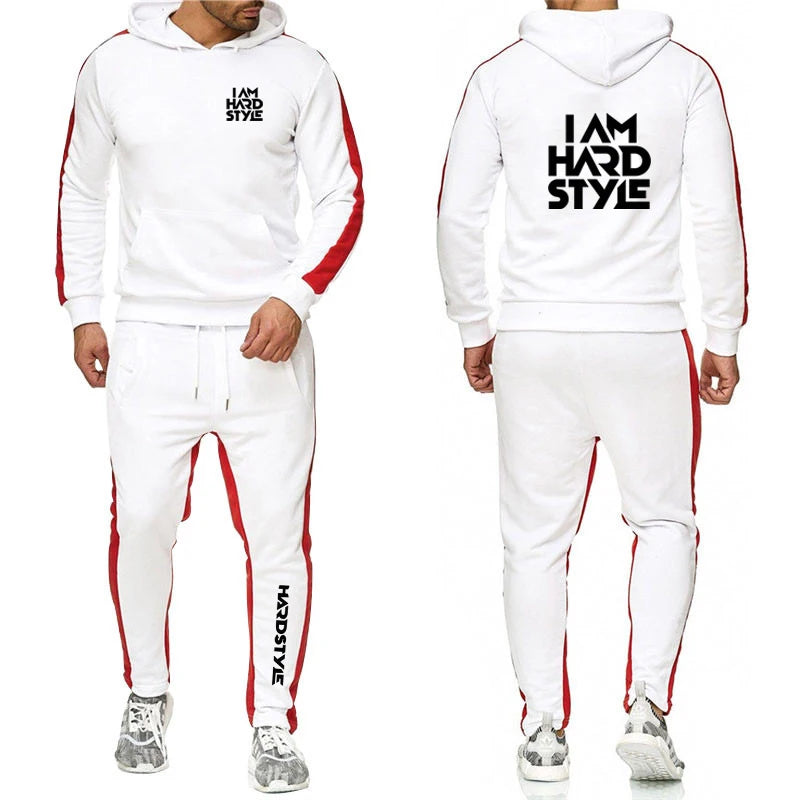 Spring Autumn Men I Am Hardstyle Logo Print Fashion Hooded Pullover Tracksuit+Leisure Drawstring Sweatpants - View 3 | SAMAG