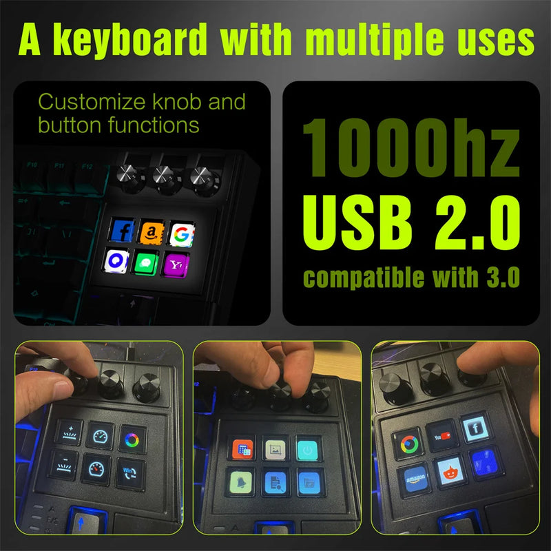 Mirabox K1 PRO Visual AI Keyboard LCD Mechanical Keyboard Macro Red Axis Wired Gaming Keyboard Detachable Cable RGB Backlight