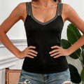 Women Cami Top Black Rhinestone V Neck Double Strap Sleeveless Top Fitted Sexy Tank Tops Spring Summer Party Night Club Outfit