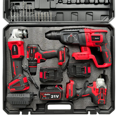 Brushless Power Tool Kit - 21V Lithium Electric Impact Wrench, Angle Grinder & Hammer Drill with Battery | SAMAG