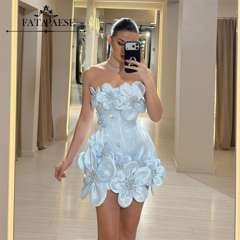 FATAPAESE 3D Flowers Corset Short Evening Dresses Luxury | SAMAG