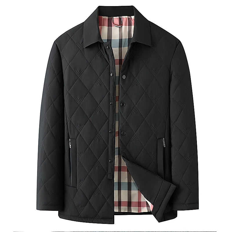 Top Grade Men Parka Jacket Windbreaker Coats Diamond Quilted Bubble Coat Middle-aged Winter Warmth Turn-Down Collar Coat