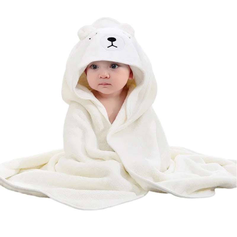 Baby Coral Fleece Hooded Bath Towel Bath Towel Newborn Toddler Cartoon Animal Swaddle Wrap Soft Baby Girls Boys Bath Towel