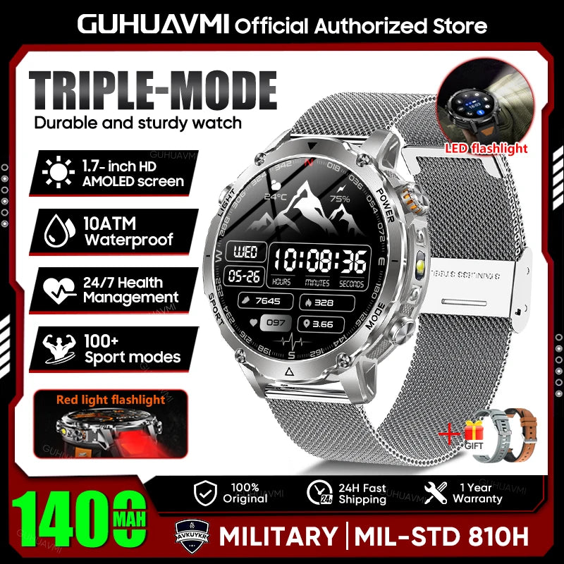 TANK Ultra 1400mAh Battery Military Smart Watch 10ATM Waterproof Heart Rate Tactical LED Flashlight Men - Visuel 8 | SAMAG