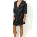 Men's Robes Bathrobe Solid Color Thin Sexy Short Sleeve Simple Loose Bathrobe Men's Plus Size Lace-up Pajamas