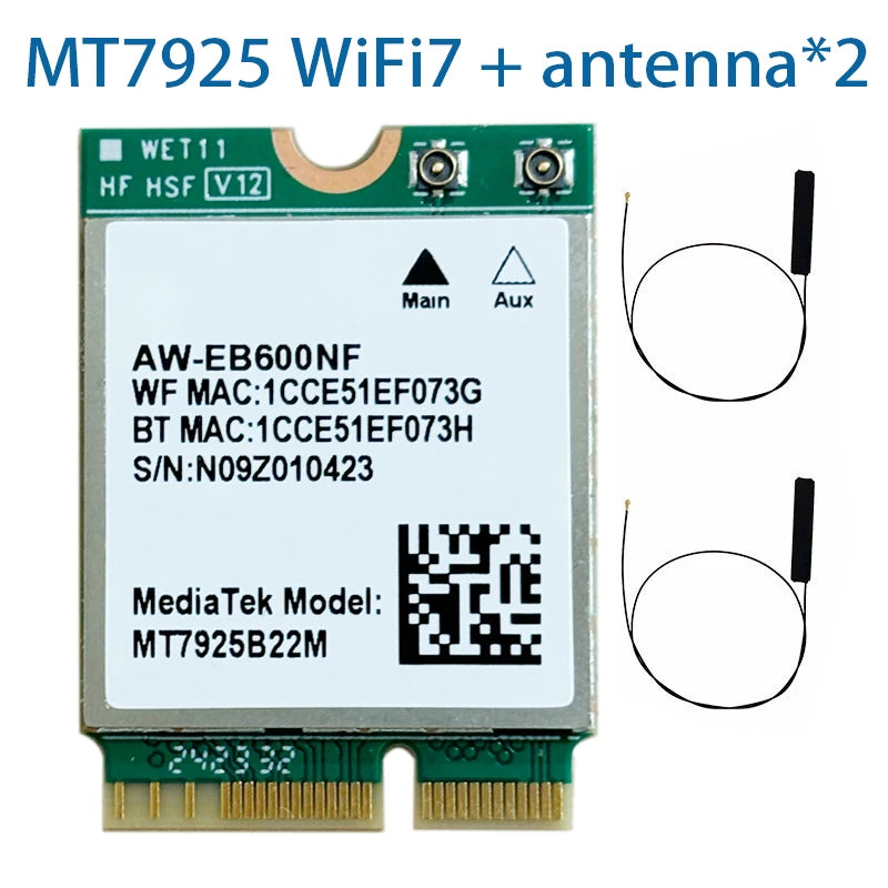 WDXUN for MT7925 WiFi7 Network Card Bluetooth 5.3 M.2 NGFF Wireless Adapter 5400Mbps Tri Band 2.4G 5G 6GHz - Visuel 4 | SAMAG