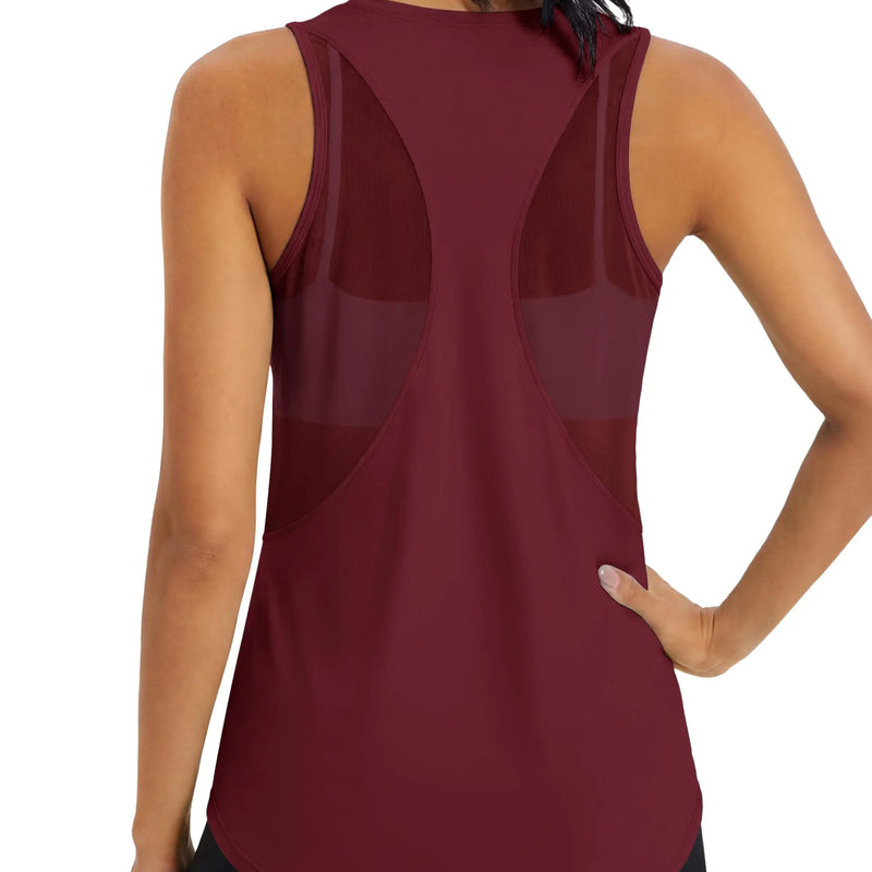 TACVASEN Womens Mesh Racerback Workout Tank Top Yoga Sleeveless Shirt High Low Curved Hem Quick Dry Breathable Athletic Vest