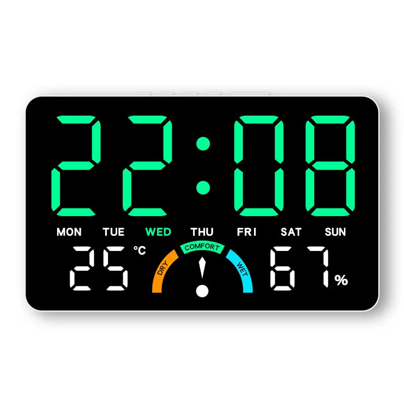 Digital Clock With Wide Screen Wall-mounted And Multi-function Desk Alarm Clock, With Date, Alarm, Thermometer, Hygrometer Clock