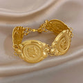 Vintage Gold Plated Stainless Steel Coins Wrist Bracelet for Women Men Classic Ethnic Cuff Bracelets Waterproof Jewelry