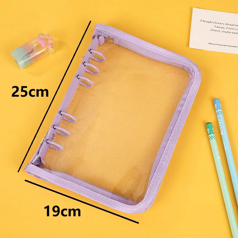 A5 Binder Cute Transparent Binder Notebook Filing Cabinet A5 Ring Pockets Leaf Filing Cabinet A5 Macaron Binder HYJ02