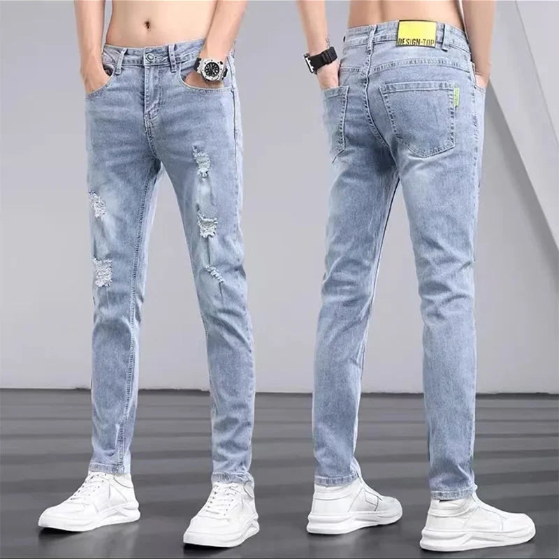 Men's Jeans Spring Summer Ripped Stretch Slim Straight | SAMAG
