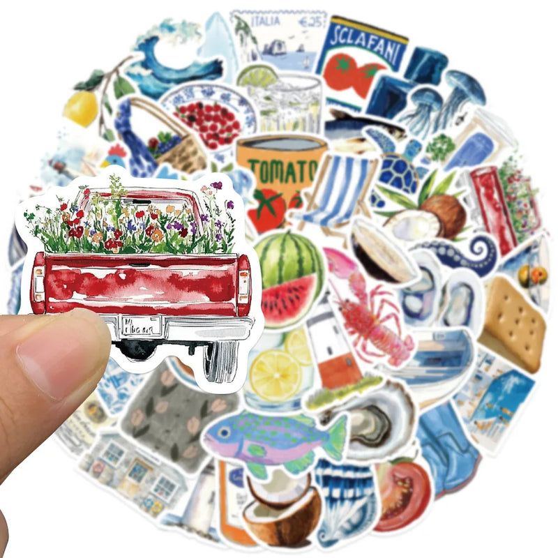 50Pcs Open Sea Stickers for Luggage, Skateboarding, Luggage, Refrigerator, Mobile Phone, Sailing, and Far Voyage Stickers