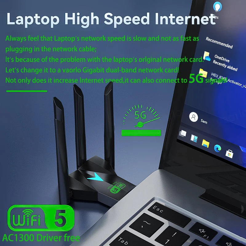 1300Mbps WiFi USB Adapter Dual Band 2.4G+5.8G Driver - free 4 Antennas 3.0 High - Speed Wireless Card - Visuel 2 | SAMAG