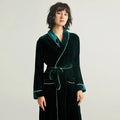 Winsleter, Base Yarn 19MM 100%Real Silk Velvet Night-robe, Women Long Sleeve Lace-up, Warm Pajamas Robe, Autumn Winter P49956CC