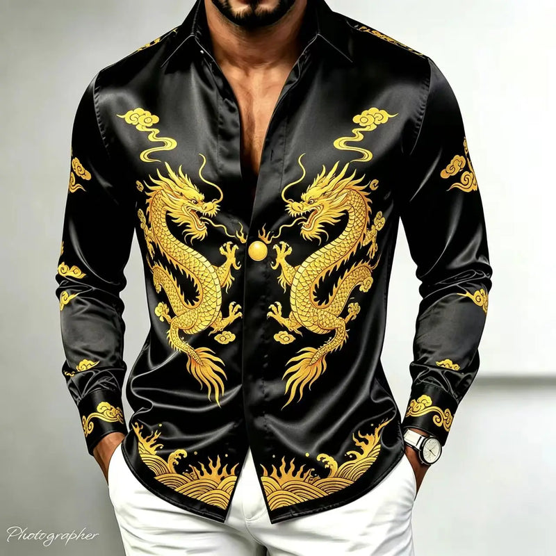 Men's Retro Baroque Printed Satin Silk Shirt Long Sleeved | SAMAG