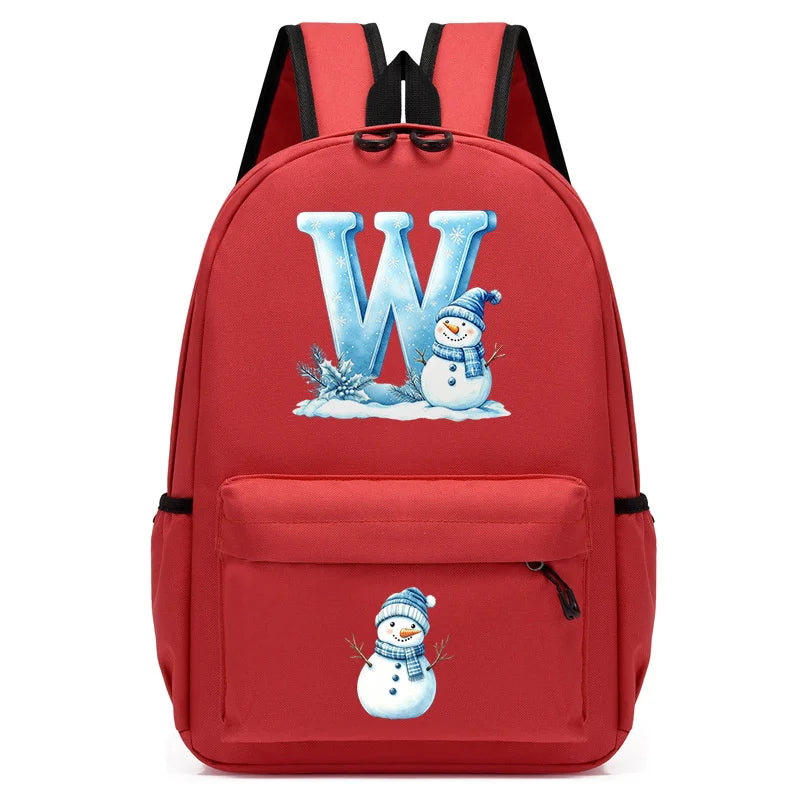 Xmas Snowman Alphabet A-Z Print Backpack for Toddler Girls Boys Schoolbag Holiday Lightweight Kindergarten Kid Daily School Bag