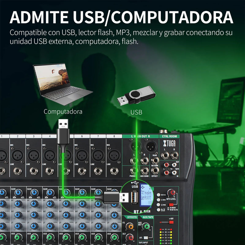 Audio Mixer CT 8 Channel Sound Board Mixing Console Audio Interface PC USB Bluetooth Phantom Digital Effect DJ Live Studio Stage