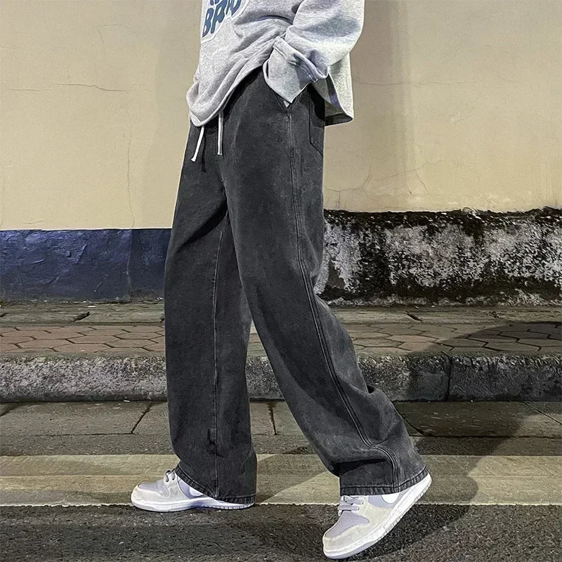 Streetwear Loose Jeans Men Korean Style Fashion Straight | SAMAG