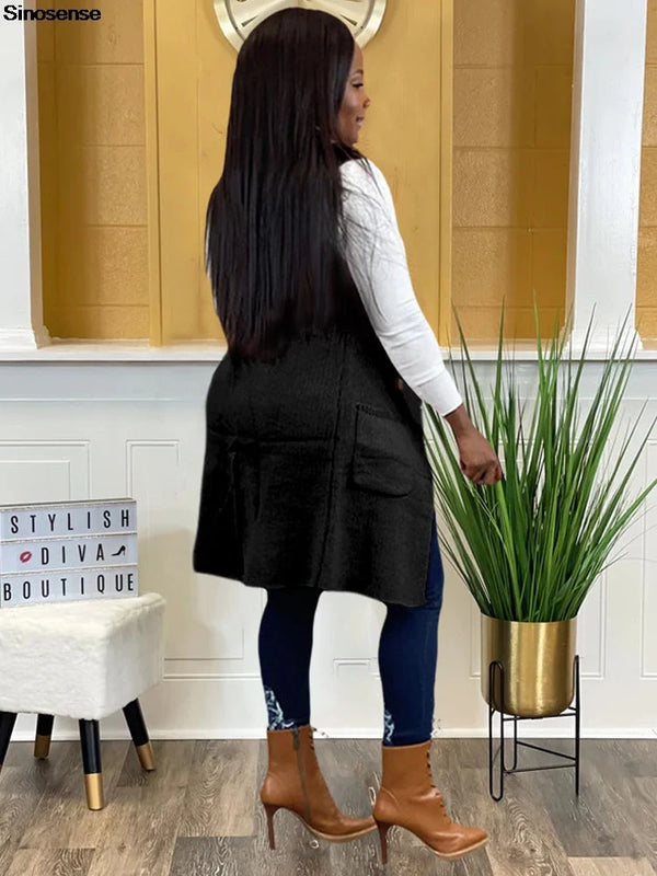 Women's Long Sleeveless Draped Open Front Sweater Vest Cardigan Side Pockets Button Daily Wear Going Out Date Draped Duster Vest
