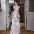 Pink Luxury Satin Prom Dress Glitter Sequins Bodice | SAMAG