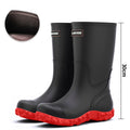 Men's Rain Boots Long Tube Water Shoes Non-slip Waterproof Safety Work Shoes Black Red High-Top Fishing Boots With Cotton Socks