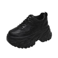 Women Platform Casual Thick leather Shoes 2024 New Spring Autumn Chunky Sneakers 8CM Wedges Hidden Heels Leisure Shoes Woman