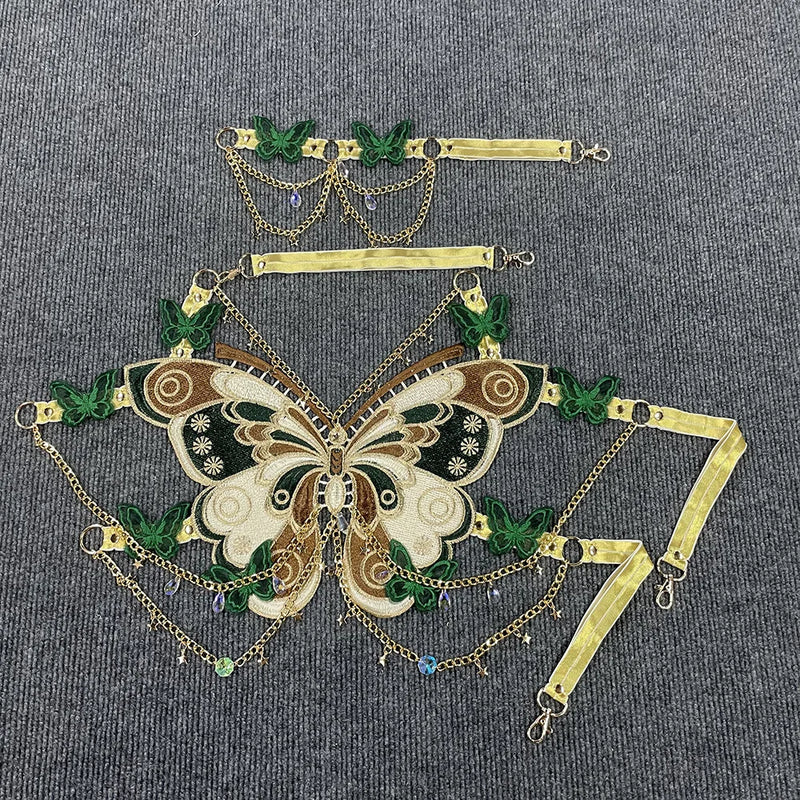 Women's Butterfly Embroidered Top Crystal Chain - View 11 | SAMAG