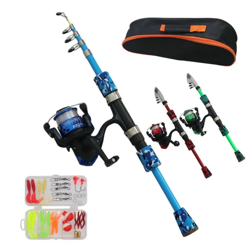 2m Kids Portable Telescopic Fishing Rod Reel Combo Kit With Simulated Soft Lures Storage Bag For Beginner Freshwater Saltwater