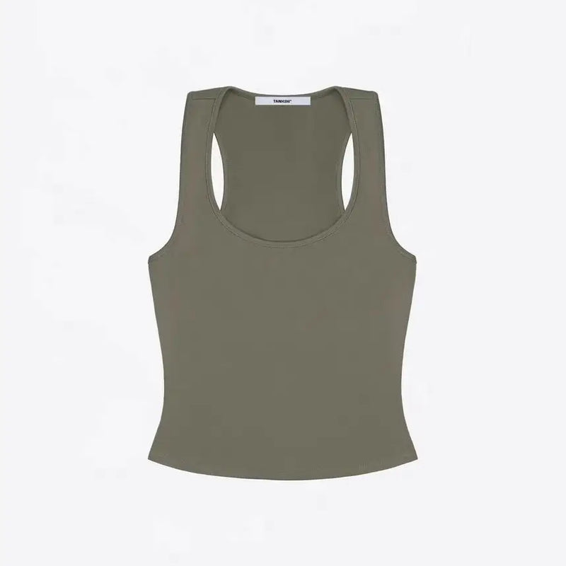 ANK Air Summer Top with Solid Color, Black and White Powder, Wide Shoulder Strap, I-Shaped Tank Top, Women's Sports, Daily Wear