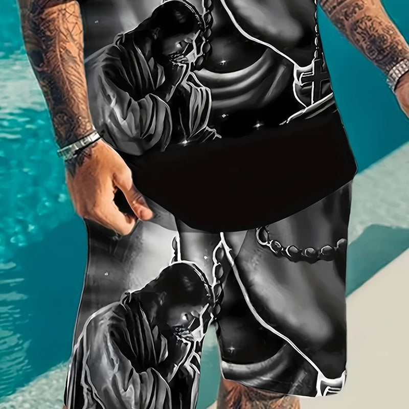 Summer men's casual set, street fashion and comfortable T - shirt, 3D digital print pattern, outdoor sports - View 3 | SAMAG