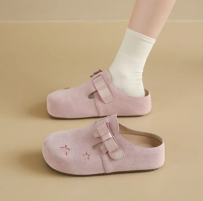 Women's Chunky Slip-on Mules Comfortable Round Toe Flat | SAMAG