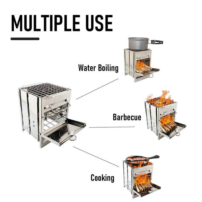 Wood Stove Portable Foldable Stainless Steel Camping - View 4 | SAMAG